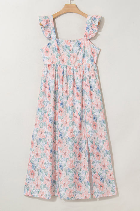 Nataly Floral Square Neck Backless Long Dress