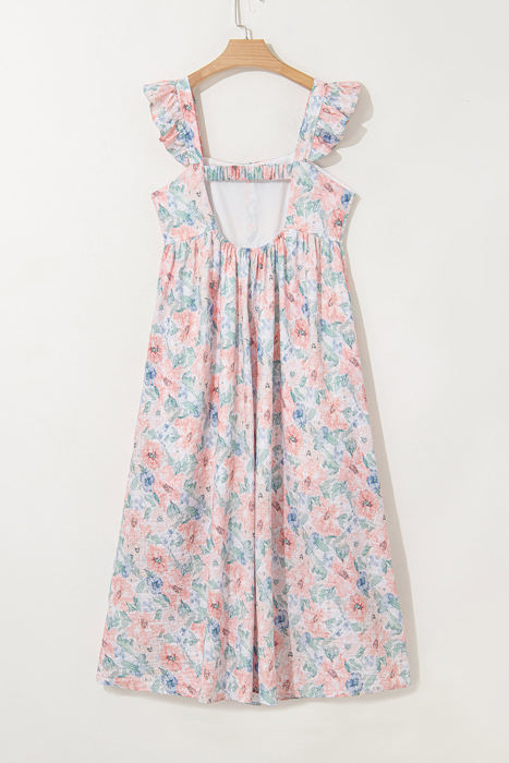Nataly Floral Square Neck Backless Long Dress