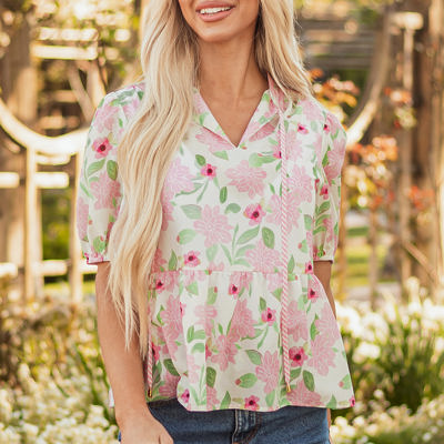 Natasha Floral Drawstring V Neck Peplum Blouse