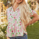  Natasha Floral Drawstring V Neck Peplum Blouse