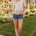  Natasha Floral Drawstring V Neck Peplum Blouse