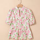  Natasha Floral Drawstring V Neck Peplum Blouse