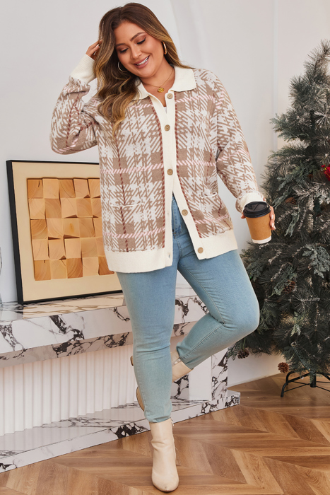 Navy Trim Front Cardigan PLUS Sweater