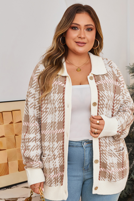 Navy Trim Front Cardigan PLUS Sweater