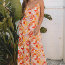 Orange Medium Navy Wide Leg Sleeveless Jumpsuit