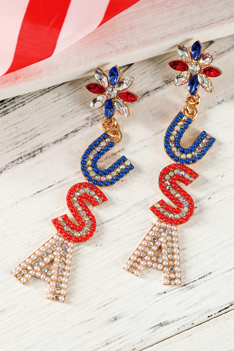 Naya Rhinestone Colorblock Usa Earrings