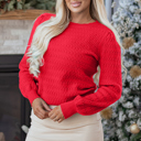 Fiery Red Medium Nellie Knit Ribbed Cuffs Sweater
