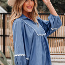  Nevaeh Lace Ric Rac 3/4 Puff Sleeve Collared Babydoll Blouse