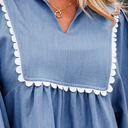  Nevaeh Lace Ric Rac 3/4 Puff Sleeve Collared Babydoll Blouse