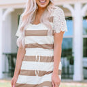  Nia Lace Crochet Short Sleeve Drawstring Striped Dress