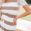  Nia Lace Crochet Short Sleeve Drawstring Striped Dress