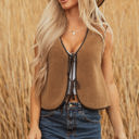  Nicole Contrast Trim Tie Front Sherpa Vest