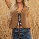  Nicole Contrast Trim Tie Front Sherpa Vest