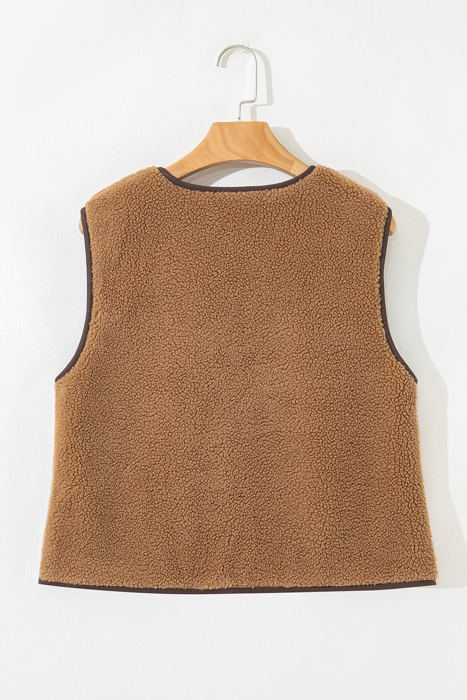 Nicole Contrast Trim Tie Front Sherpa Vest