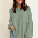 Green Large Noa Exposed Seam Patchwork Bubble Sleeve Waffle Knit Top