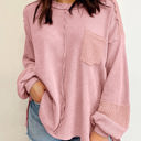 Pink Medium Noa Exposed Seam Patchwork Bubble Sleeve Waffle Knit Top