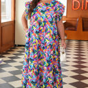 Blue XXXXL Noa Plus Size Ruffled Short Sleeve Maxi Dress