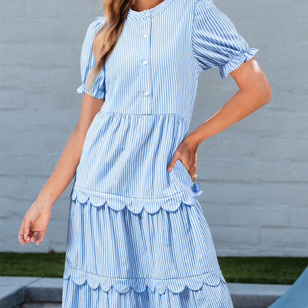 kettyさま Time After Time Scalloped Dress Noah Stripe Tiered Scallop Long Dress | Jane.com