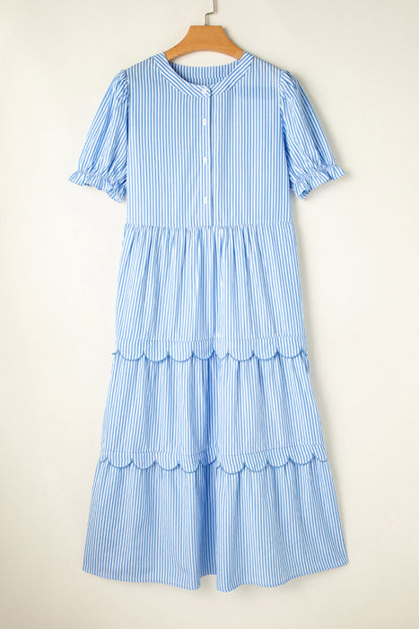 Noah Stripe Tiered Scallop Long Dress