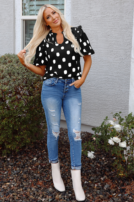 Nola Notched Balloon Sleeve Blouse