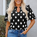 Black Large Nola Notched Balloon Sleeve Blouse