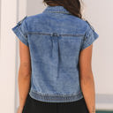  Nora Blue Acid Wash Elastic Hem Button Up Denim Vest