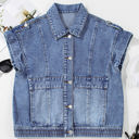  Nora Blue Acid Wash Elastic Hem Button Up Denim Vest