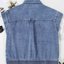  Nora Blue Acid Wash Elastic Hem Button Up Denim Vest