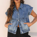 Ashleigh Blue XL Nora Blue Acid Wash Elastic Hem Button Up Denim Vest