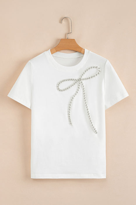 Nora Bow Embellished Round Neck Top