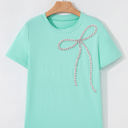 Mint Green XL Nora Bow Embellished Round Neck Top