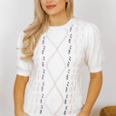 White Medium Nova Knit Short Sleeve Sweater