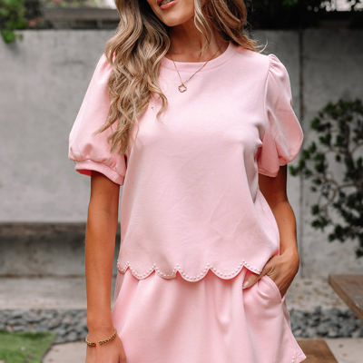 Nova Puff Sleeve Pearl Embellished Scallop Set