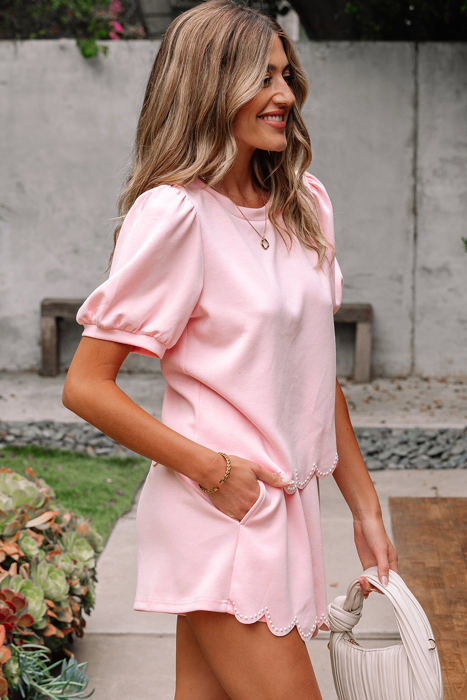 Nova Puff Sleeve Pearl Embellished Scallop Set