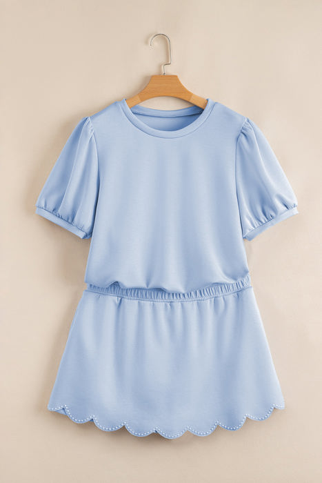 Nova Puff Sleeve Pearl Embellished Scallop Set