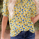 Yellow Large Nova Short Sleeve Frill Mock Neck Blouse