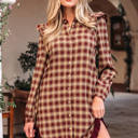 Brown Medium Novalee Mini Shirt Dress Long Sleeve Top