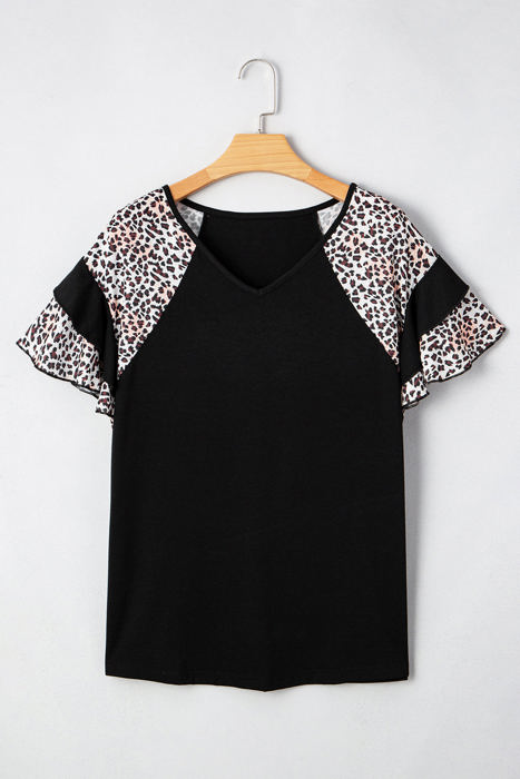 Nyla Plus Size Leopard Ruffle Sleeve Top
