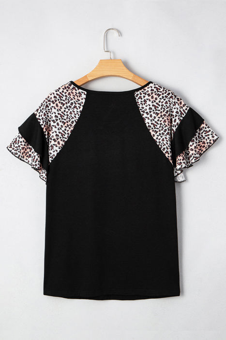 Nyla Plus Size Leopard Ruffle Sleeve Top