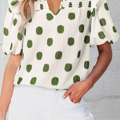 Nylah Polka Dot Shirred Yoke Blouse