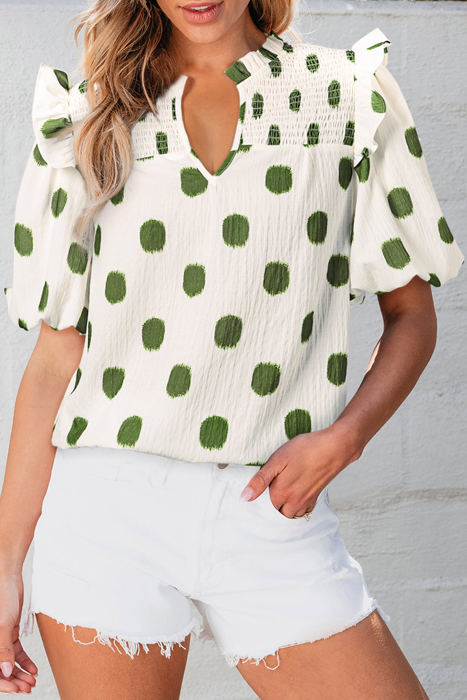 Nylah Polka Dot Shirred Yoke Blouse