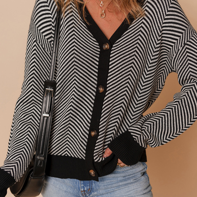 Nylah Stripe Front Herringbone Cardigan