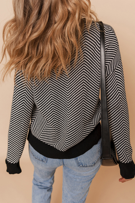 Nylah Stripe Front Herringbone Cardigan