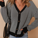  Nylah Stripe Front Herringbone Cardigan