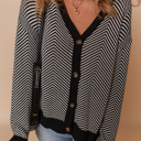  Nylah Stripe Front Herringbone Cardigan