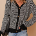 White Stripe Large Nylah Stripe Front Herringbone Cardigan