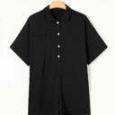 Black Large Nyomi Half Button Collared Loose Romper