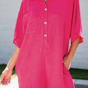 Bright Pink Large Nyomi Half Button Collared Loose Romper