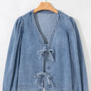  Oakley Tied Front Long Puff Sleeve Denim Top