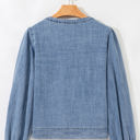  Oakley Tied Front Long Puff Sleeve Denim Top